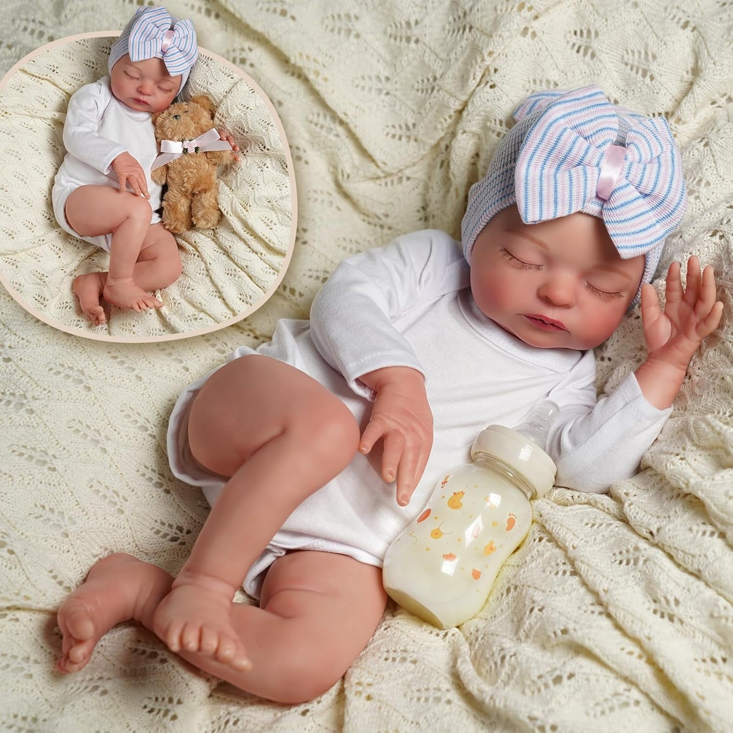 RSG Reborn Baby Dolls Larry - 20 Inch Soft Cloth Body -Adorable Sleeping Real Life Lifelike Baby Dolls with Toy Accessories Gift Set for Kids Age 3+