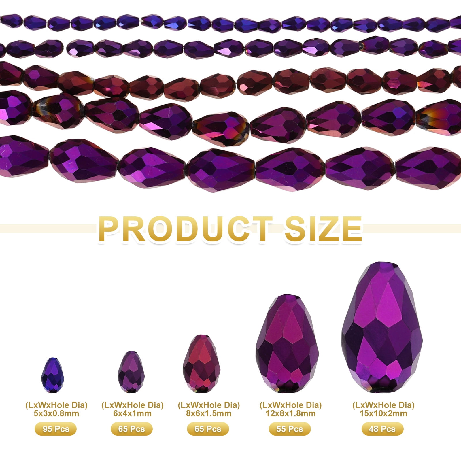 Uxcell 328 PCS Teardrop Crystal Glass Beads, 3x5mm Faceted Shape Crystal AB for Necklace Bracelet Earrings DIY Jewelry Crafts Making Supplies, Purple Plated