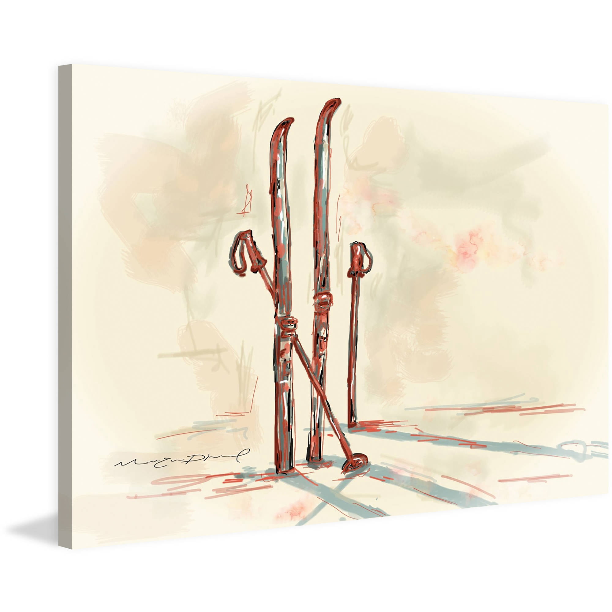 Marmont Hill 'Skis' by Marie Eve Pharand Painting Print on Wrapped Canvas