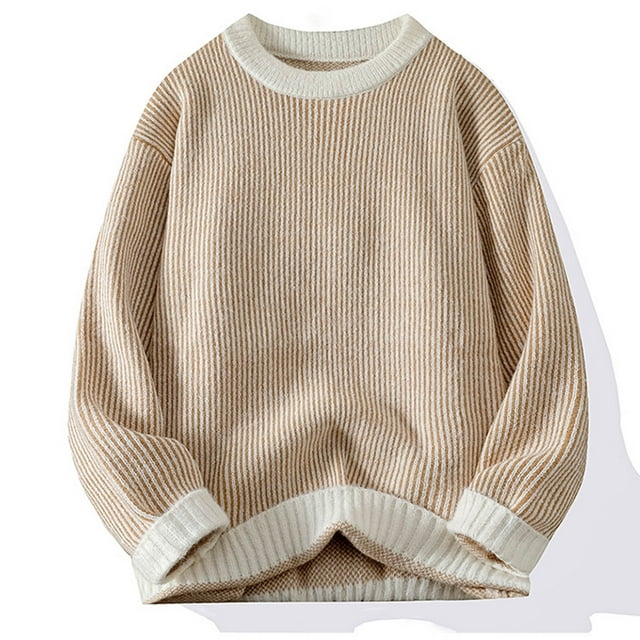 Pisexur Chandails Homme Doux et Confortable Chandails d'Automne Chandail Décontracté pour Homme à Blocs de Couleur Manches Longues Col Rond Blanc, TG