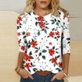 thumbnail image 2 of CYMMPU Summer Fashion Shirts 3/4 Sleeve Blouses for Women Dressy Casual Round Neck Spring Tops Loose Fit Tunic Tops Flower Printed Lightweight Basic T-Shirts Multicolor XXXL, 2 of 5