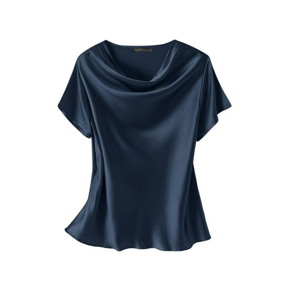 ZANZEA Women Short Sleeved Evening Business Blouse Loose Shirts Satin Tops