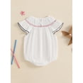 thumbnail image 4 of Okbabeha Newborn Baby Girls 4th of July Outfits Fourth of July Bubble Romper Fly Sleeve USA Flag Embroidery Bodysuits Summer Independence Day Clothes, 4 of 7