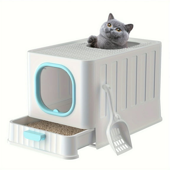 [Large Odorless Cat Litter Box] Large Enclosed Cat Litter Box with Lid Cover Hooded Odorless Cat Toilet with Litter Scoop Cat Self Groomer Deodorizer Filter