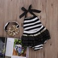 thumbnail image 4 of Mialoley Baby Girls Romper,Stripe Patchwork Halter Jumpsuit+Sequin Bow Headband, 4 of 8