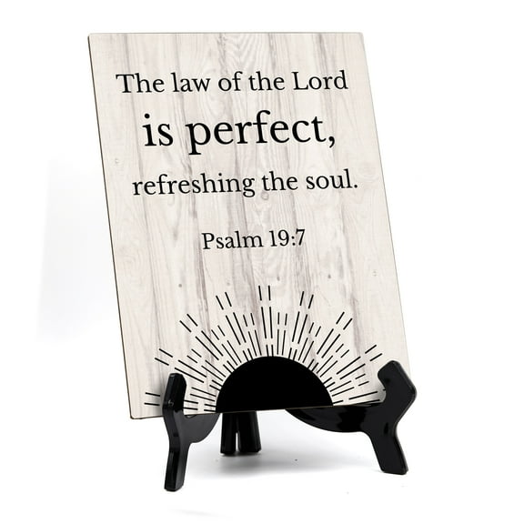 The Law Of The Lord Is Perfect, Refreshing The Soul Psalm 19:7 Wood Color Portrait Table Sign with Acrylic Stand (6x8")
