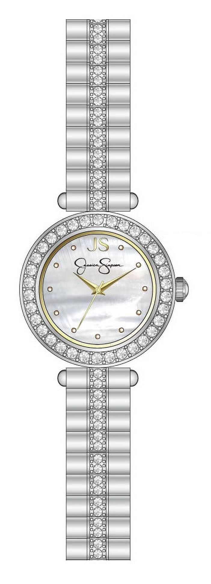 Jessica Simpson Gemstone Stainless Steel Bracelet Watch | Mother of Pearl Dial Jessica Simpson Ladies 34mm Gold Tone Crystal Accent Mother  main image 4