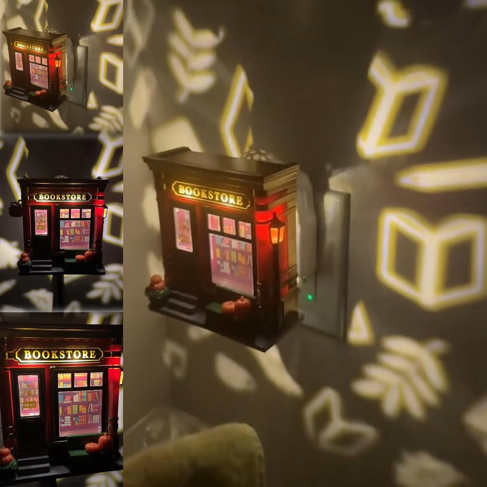 OIUR Bookstore Night Light Wall Projector Miniature Book Store LED Lamp Home Office Living Room Bedroom Wall Decoration Book Lovers Gift