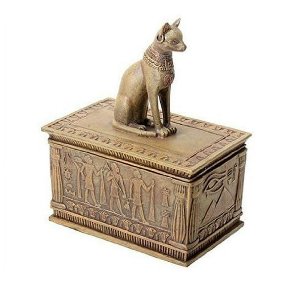 Ancient Egyptian Sandstone Bastet Cat Jewelry Trinket Box
