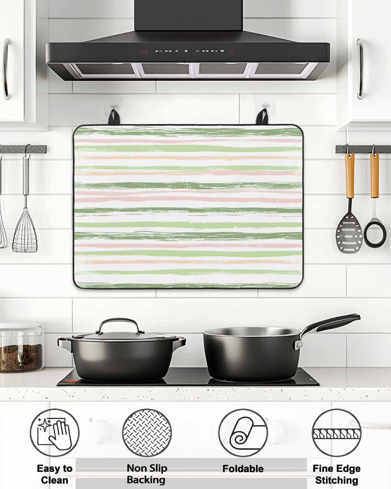 Stove Top Covers for Electric Stove, Green Pink Stripes Glass Stovetop Cover Protector, Gradient Geometric Smear Art Paint Induction Cooktop Protector Oven Mat for Kitchen Countertop 24"x21"