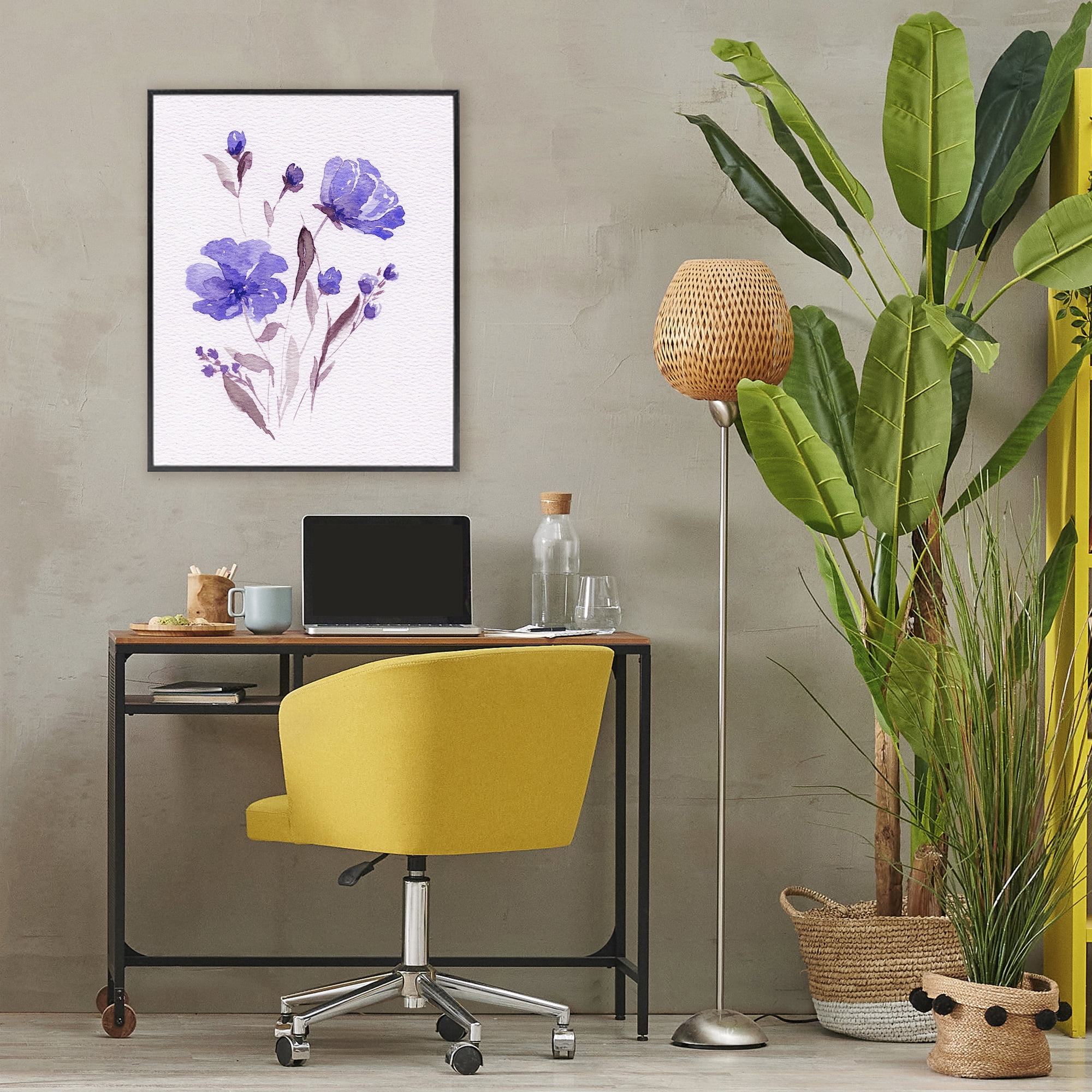 Stupell Industries Watercolor Purple Flowers Black Framed Giclee Art, design by Leah Noel Art