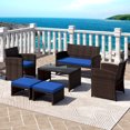 thumbnail image 1 of Gymax 6 PCS Patio Furniture Set w/ 1 Loveseat 1 Coffee Table 2 Armchairs 2 Ottomans Blue, 1 of 7