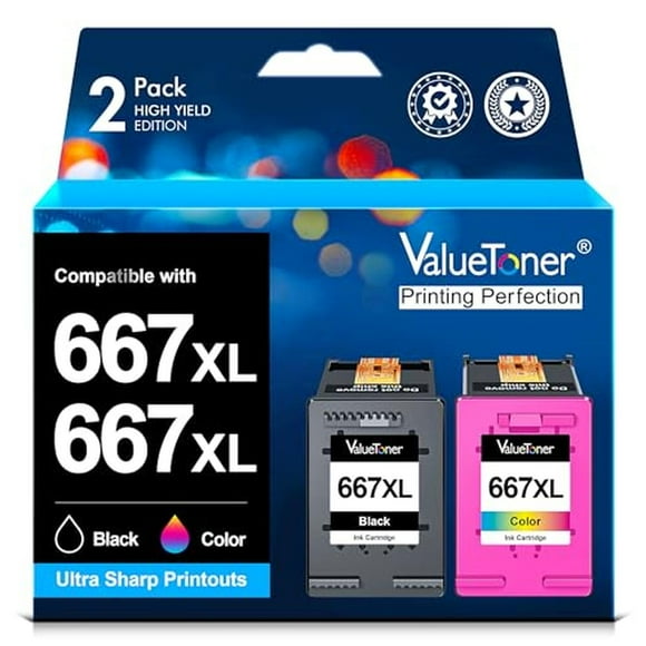 Cartucho de Tinta Valuetoner Negro y Color Mayor Capacidad Compatible para HP 667 para DeskJet Ink A