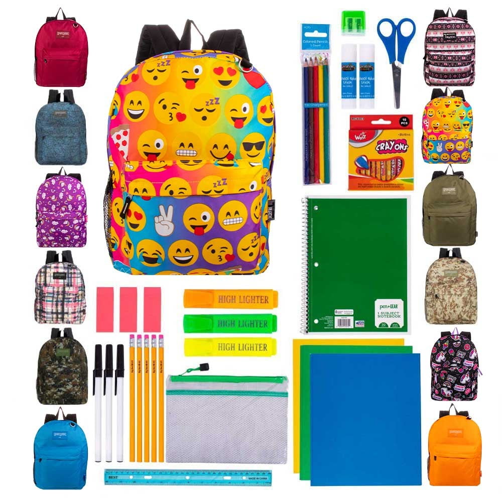 Moda West 17" Backpacks with 39 Piece School Supply Kit Bulk Case