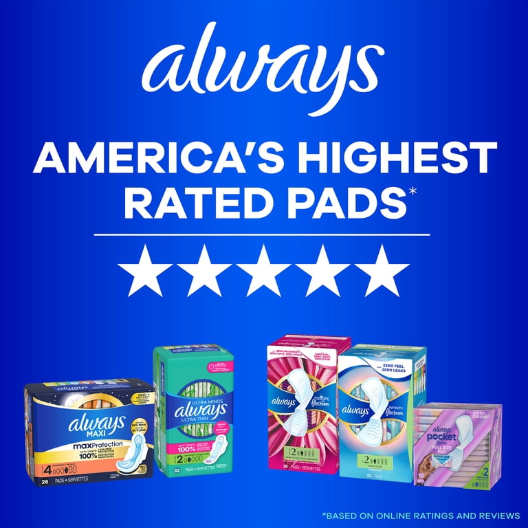 Always Maxi Daytime Pads with Wings, Size 2, Long, Unscented, 18