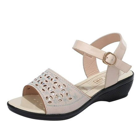 

adviicd Pink Sandals Women s Elastic Ankle Strap Low Wedge Sandals