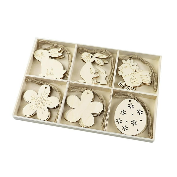 Style 4 Adorno colgante de Pascua artesanal, conejito de madera, flor de huevo, rebanada de madera para artesanías colgantes pintadas coloridas hechas a mano