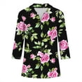 thumbnail image 5 of YUGYXL Casual Collared Shirts for Women 3/4 Length Sleeve Blouses Business Tops V Neck Tunics Print Tshirts Sales A Black XL, 5 of 5