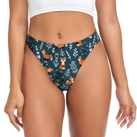 Qokaie cute fall fox Printed Women s Cotton Thong Underwear  Sexy Breathable Panties G-string-X-Small