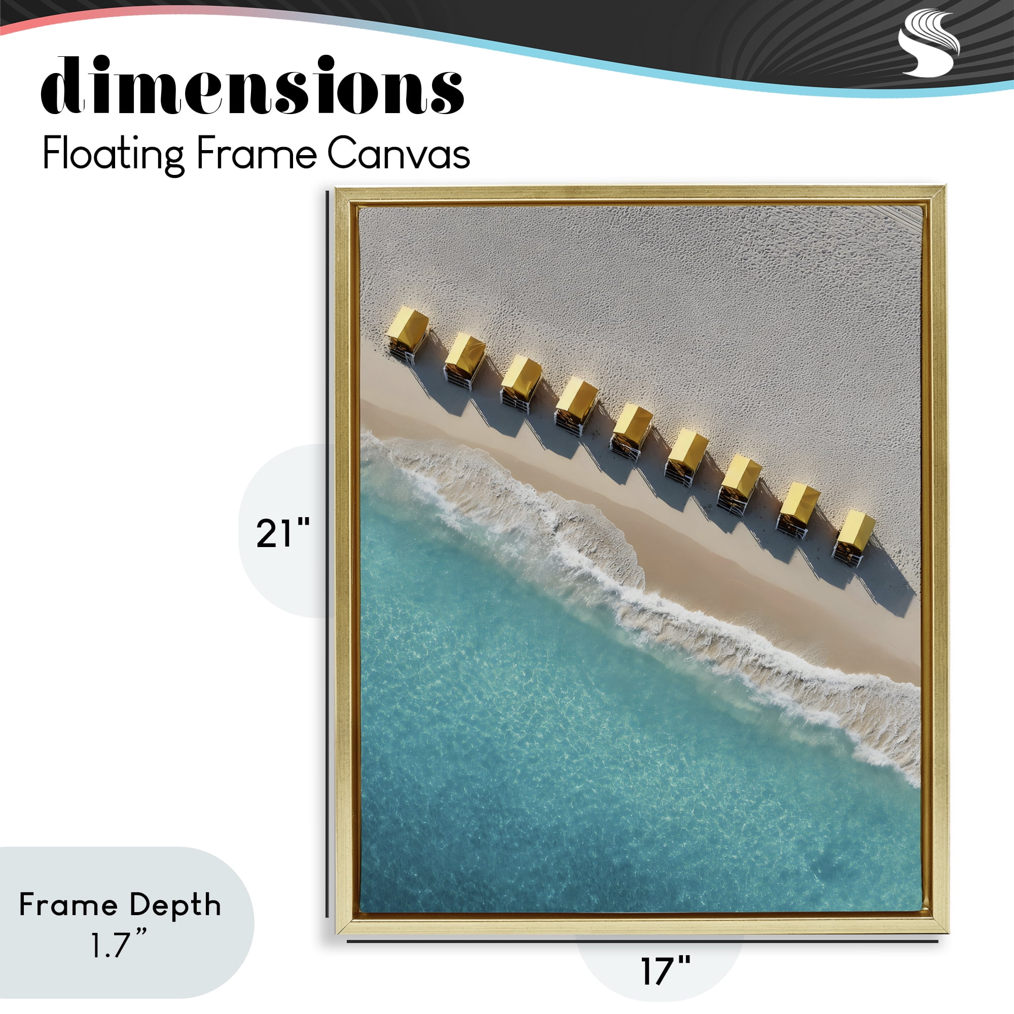 Stupell Industries Yellow Cabanas Along Shore Gold Framed Floater Canvas Wall Art, design by Franklyn Gregory