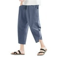 thumbnail image 2 of YHAJDS Summer Mens Pants,Mens Pants Summer Elastic Waist Drawstring Solid Color 7/Big and Tall0 Length Comfortable Casual Pants with Pockets, 2 of 4