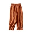 thumbnail image 4 of gbyLJF Vintage Linen Pants Womens Elastic Waist Casual Pants Cute Lace Ruffle Trim Cropped Trousers with Pockets Orange M, 4 of 6