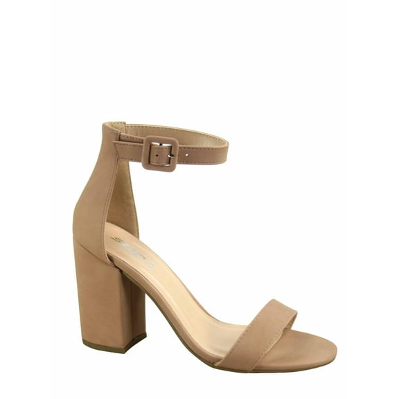 Iris-s Women's Fashion Open Toe Ankle Strap Buckle High Chunky Heels Dress Sandals Shoes (Taupe. 11)
