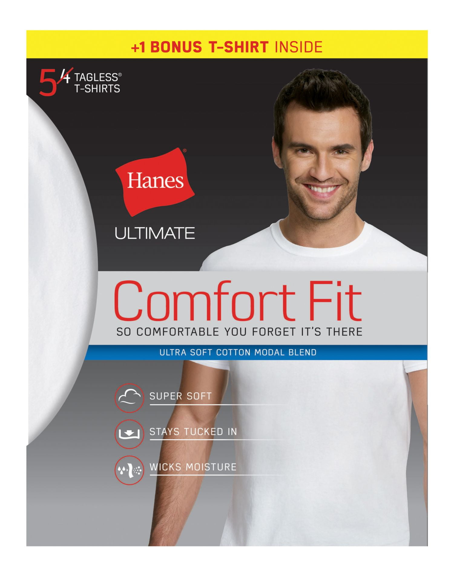Hanes 738994509994 Mens Ultimate Comfort Fit Crewneck Undershirt, White - Large - Pack of 5