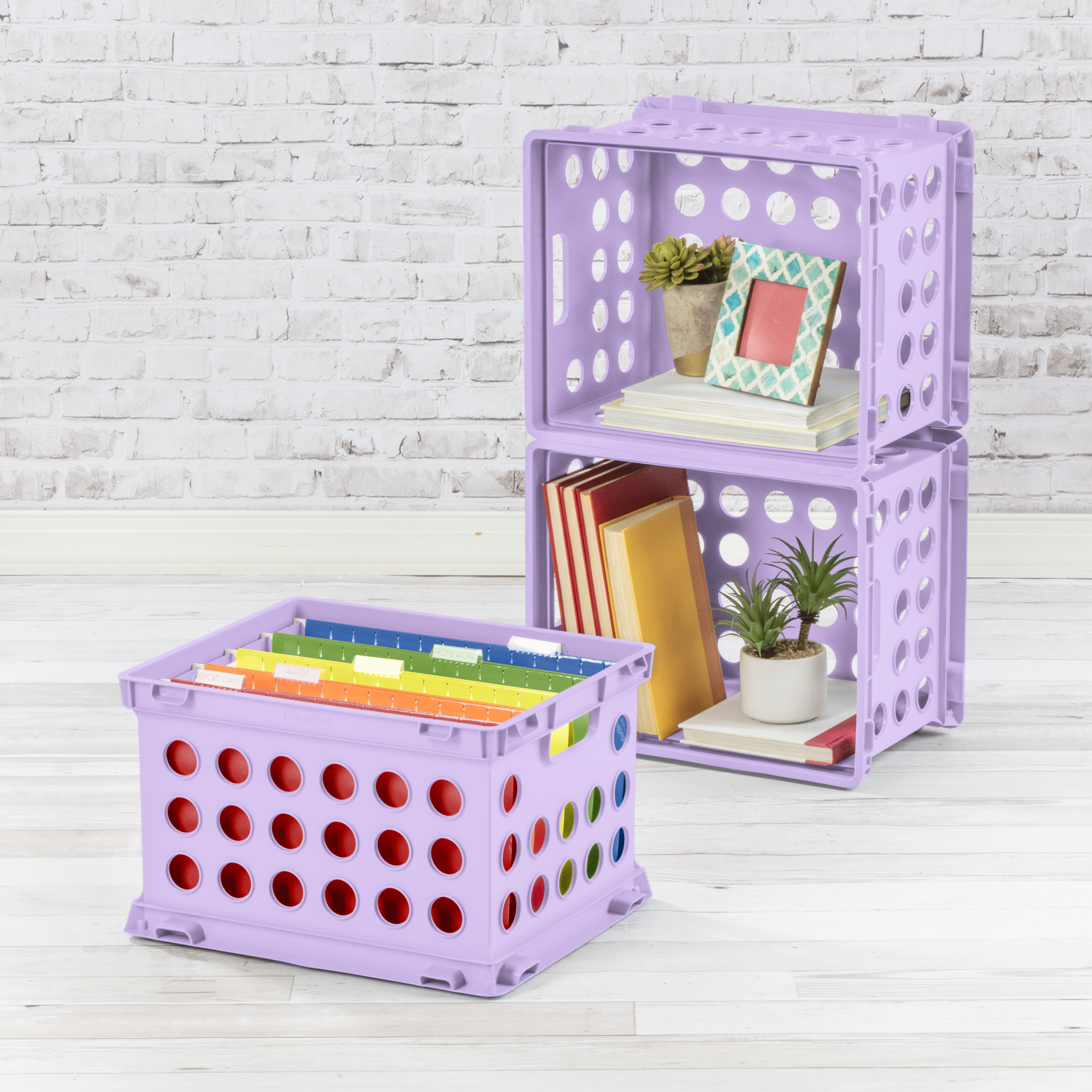 Sterilite File Crate, Versatile Plastic Bin with Through Handles, Letter or Legal-sized File Storage, Stackable, Lavender Sky
