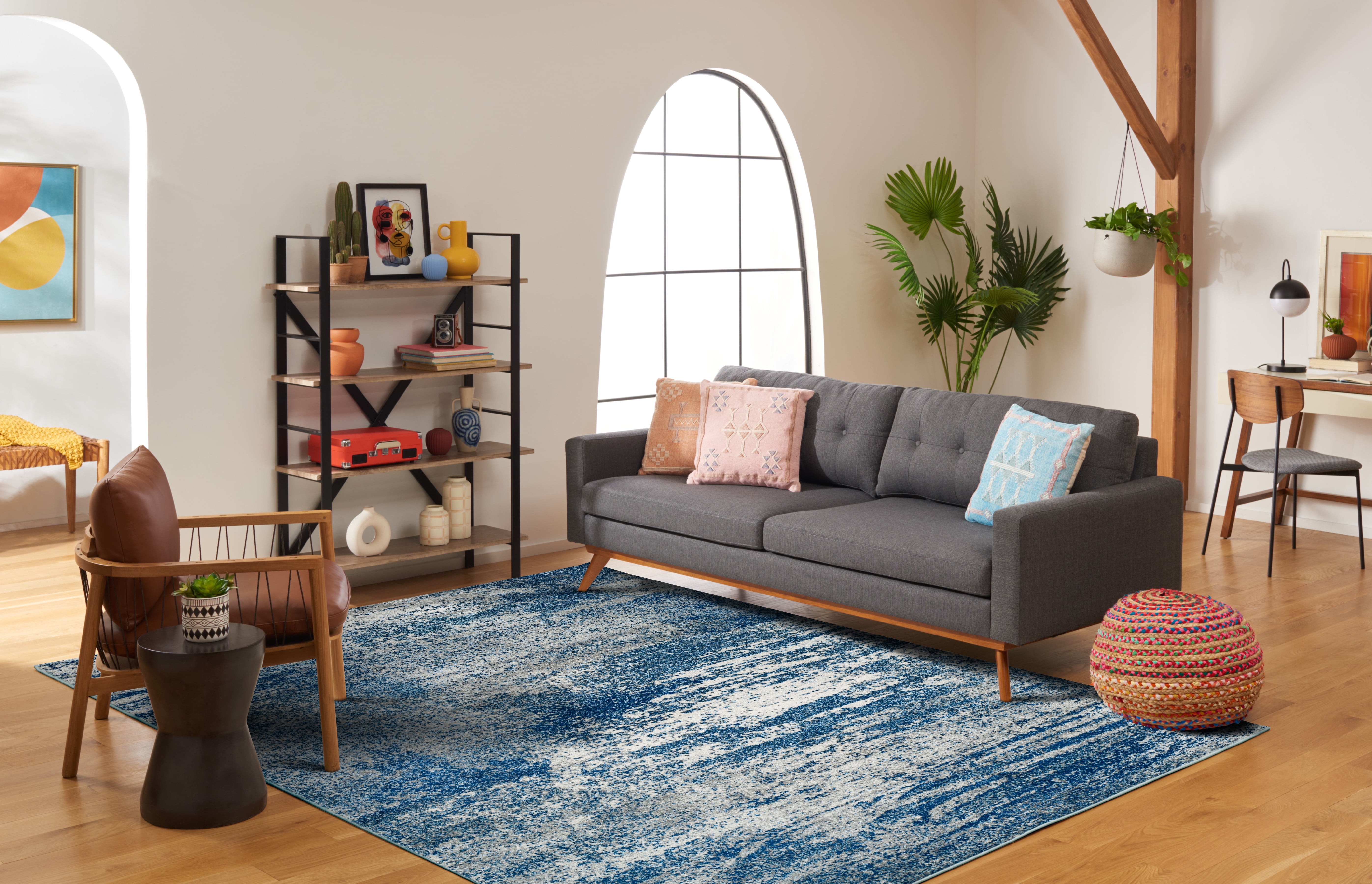SAFAVIEH Evoke Frosina Abstract Area Rug, Navy/Ivory, 5'3" x 5'3" Square
