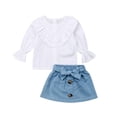 thumbnail image 1 of Baby Girls Spring Clothes Set Flare Sleeve Solid Color Ruffle Tops+Denim Skirt, 1 of 6