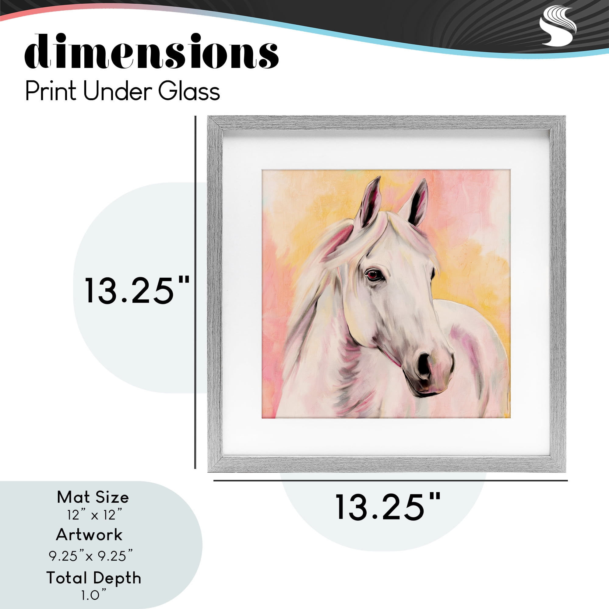 Sunset White Horse Gray Framed Print Under Glass, design by Kim Allen