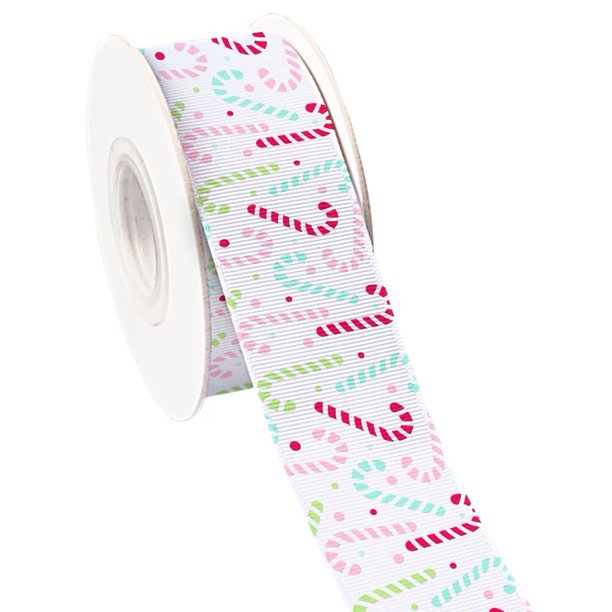 NUEVAS ventas Cinta de grosgrain estampada con patrón de cinta de muletas navideñas de 50 yardas