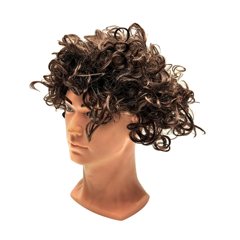 Brown Mens Curly Fake Wig Wavy Hair Piece Funny Cosplay Party Halloween Costume Brown Mens Curly Fake Wig Wavy Hair Piece Funny Cosplay Party Halloween Costume