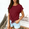 thumbnail image 5 of Ruimatai Women Tie Hem Round Neck Blouse Casual Rolled Cuff Short Sleeve Loose Fit Top for Summer Casual & Date Night Looks, 5 of 7