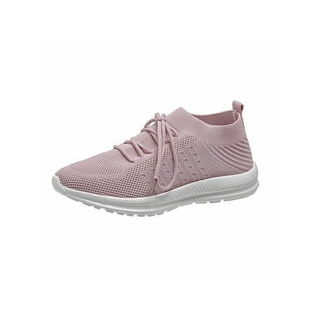 

Colisha Ladies Breathable Round Toe Sock Sneaker Tennis Lightweight Flats Pink 6.5