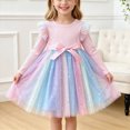 thumbnail image 2 of UAYOTSE Girls Long Sleeve Rainbow Tulle Dress 2 3 4 5 6 Years Rib Knit Top Sequin Star Mesh Skirt With Bow Decor for Birthday Party, 2 of 8