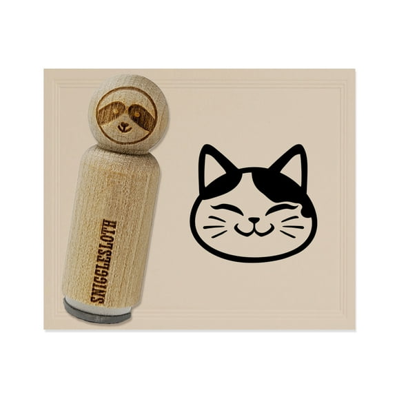 Happy Spotted Cat Face Rubber Stamp for Scrapbooking Crafting Stamping - Mini 1/2 Inch