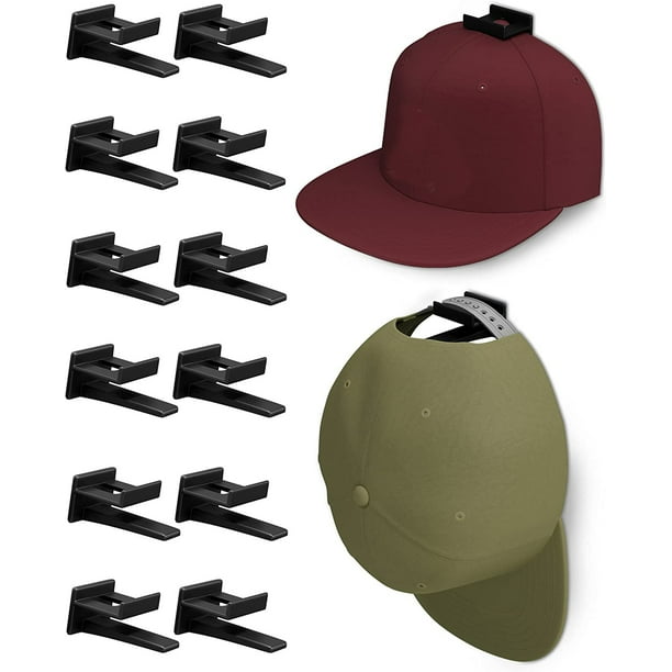 Zshan Adhesive Hat Rack Hooks for Wall and Door 12 Pack Baseball Cap Holder Closet and Storage Organizer Strong Cap Rack for Bedroom and Mancave No Drilling Black Walmart