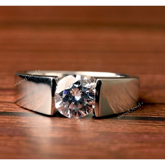 Men's Solitaire Diamond Engagement Ring, Tention Set Diamond Ring, Proposal Ring For Boyfriend, 2.0 Ct Simulated Diamond, 925 Sterling Silver, Gift Ring For Him