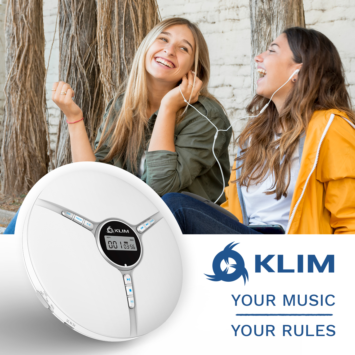 KLIM Discman - Portable CD Player with Built-in Battery, Includes KLIM Fusion Earphones. Compact Mini CD Players, Personal, Compatible with CD-R, CD-RW, and MP3. CD Walkman. 2022 New - White