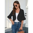 thumbnail image 5 of Chiclily Women's 3/4 Sleeve Cardigan Elegant Shrugs for Women Ruffle Sleeve Open Front Bolero, US Size Large in Black, 5 of 8