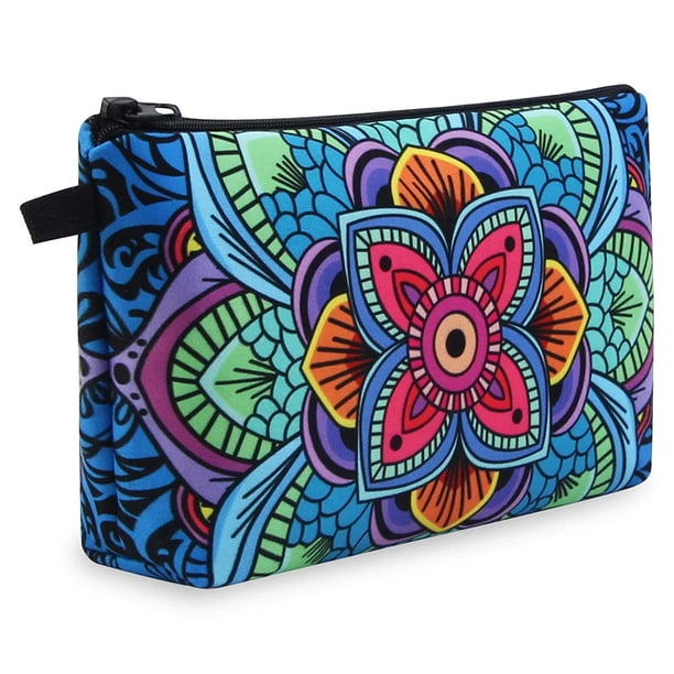Bolsa de Maquillaje Bolsa de Cosméticos de Viaje Portátil de 6 Estilos para Mujer Bolsa con Cremallera con Patrones de Flores Regalos de Pereza Bolsa de Maquillaje para Niñas con Cremallera Negra (6