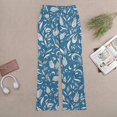thumbnail image 6 of White Floral Blue Paisley Pattern Women's Wide Leg Pants High Waist Adjustable Knot Loose Casual Trousers Business Work Casual Pants, 6 of 8