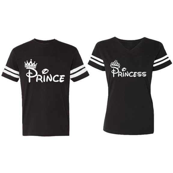 Fashion Prince Princess Matching Couple Cotton Jerseys (Men Black / Women Black) (Men S / Women S)