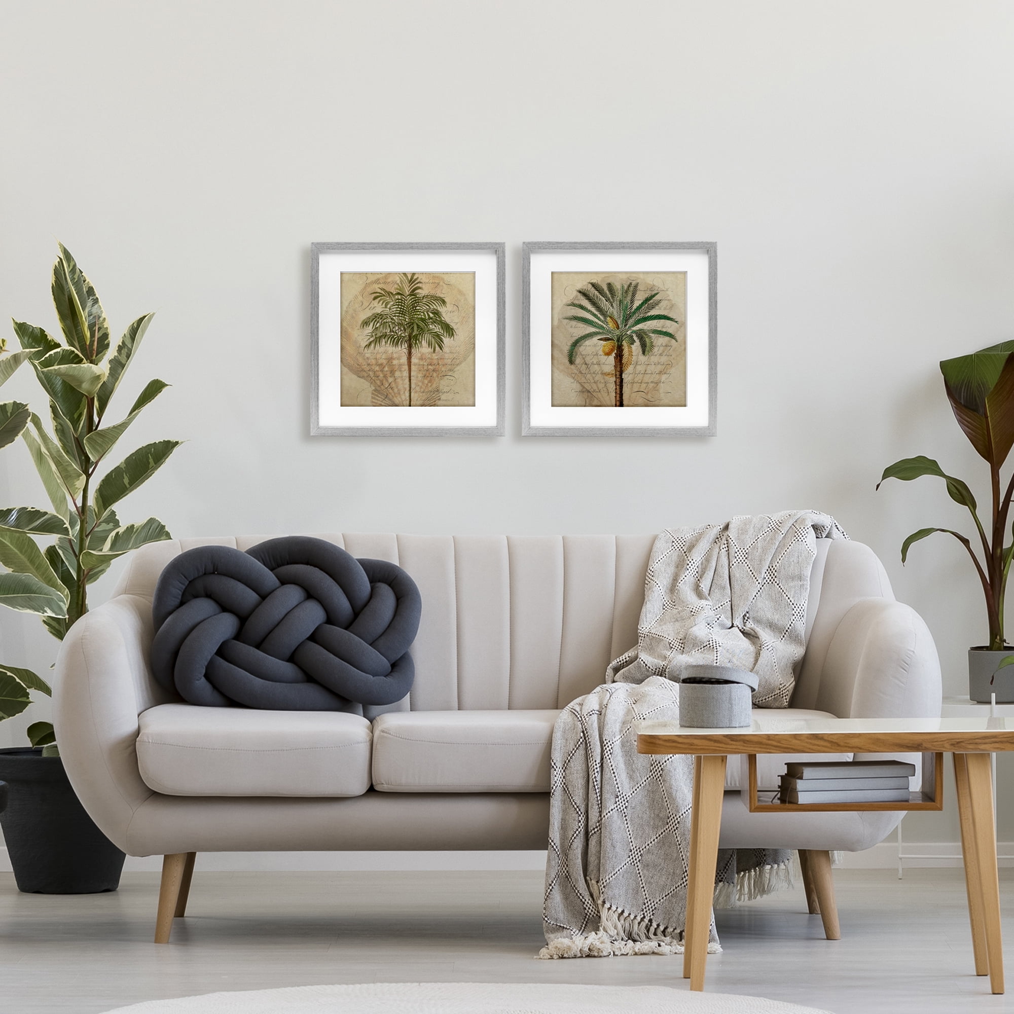 Stupell Industries Subdued Tropical Palms 2 Piece Gray Framed Print Under Glass Set, design by Steve Hunziker