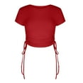 thumbnail image 4 of MIUOWANP Women's Short Sleeve Tops Casual Trendy Solid Color Slim Pleat Drawstring Blouse Tops Size L(8)Red, 4 of 8