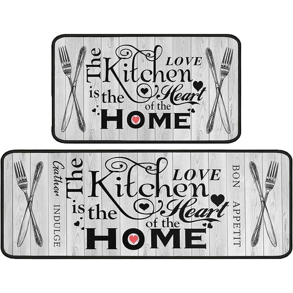 2 Piece Farmhouse Kitchen Rug Set, Home Kitchen Sink Rugs and Mats Non Skid Washable Absorbent Microfiber Rustic Kitchen Floor Decor Carpet 17" x 47" 17" x 30" Tapetes para Cocina