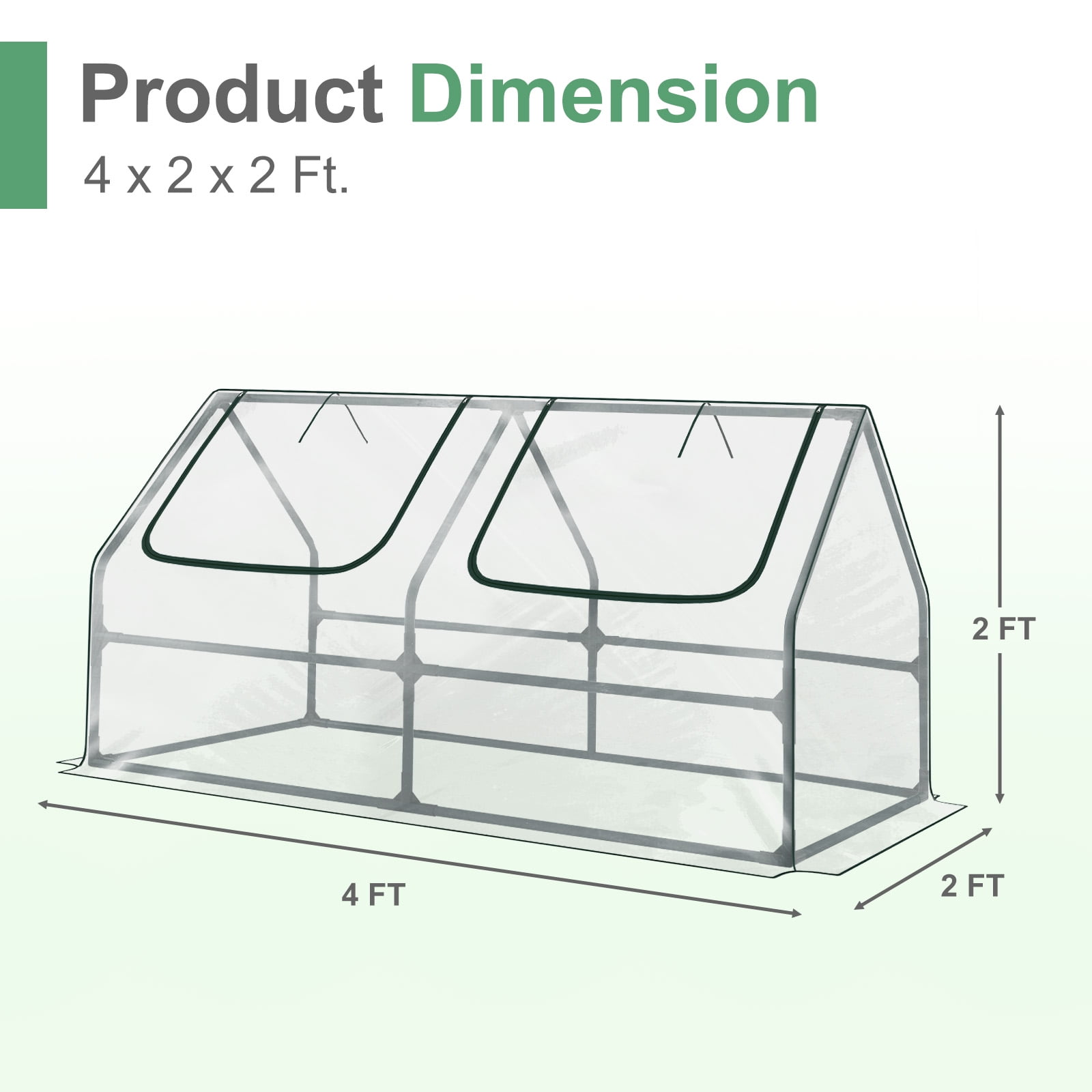 Aoodor 4 ft. x 2 ft. x 2 ft. Mini Greenhouse with 2 Zipper Doors, Water Resistant UV Protected for Flowers, vegetables and herbs - Transparent
