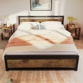 thumbnail image 4 of Memoryfield King Size Bed Frame with Wooden Headboard and Footboard, Metal Frame Bed Platform No Box Spring Needed, Rustic Brown, 4 of 8